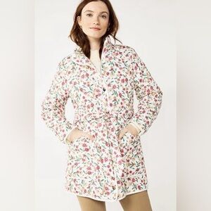Draper James White Quilted Robe with Pink Floral Print